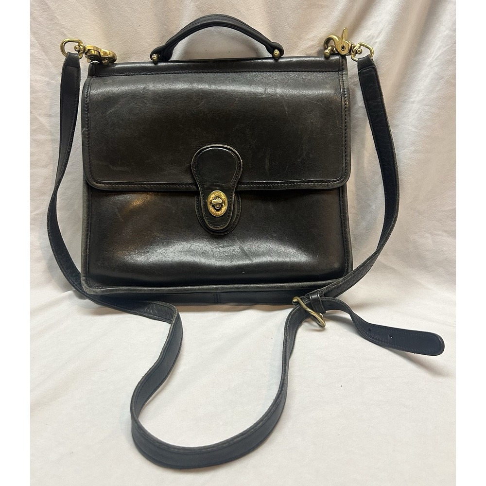 VTG COACH Willis Black Leather Crossbody Satchel Bag Handbag Purse Hang Tag GUC